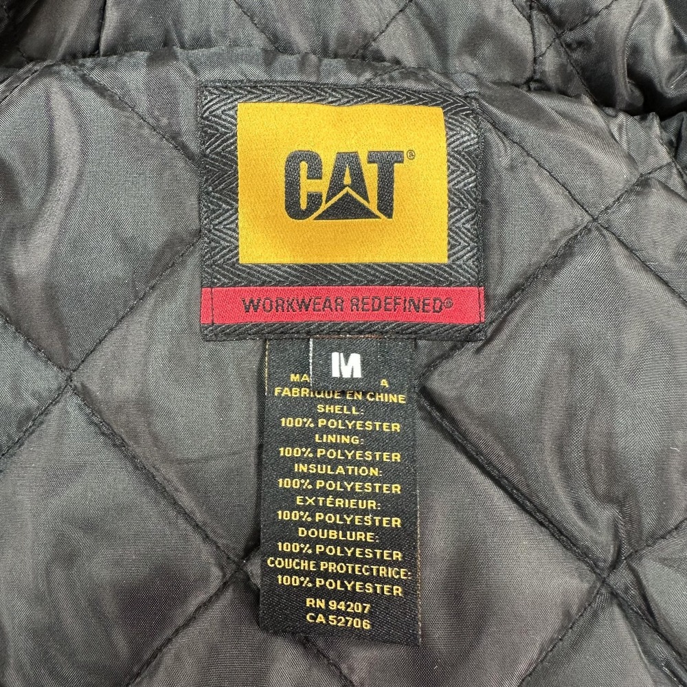 CAT Active Work Jacket Mens Medium Navy Blue Hooded Fleece Quilted Lined Durable - Picture 7 of 15